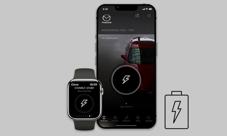 A smartwatch, smartphone and icon all display a lightning bolt charging icon.